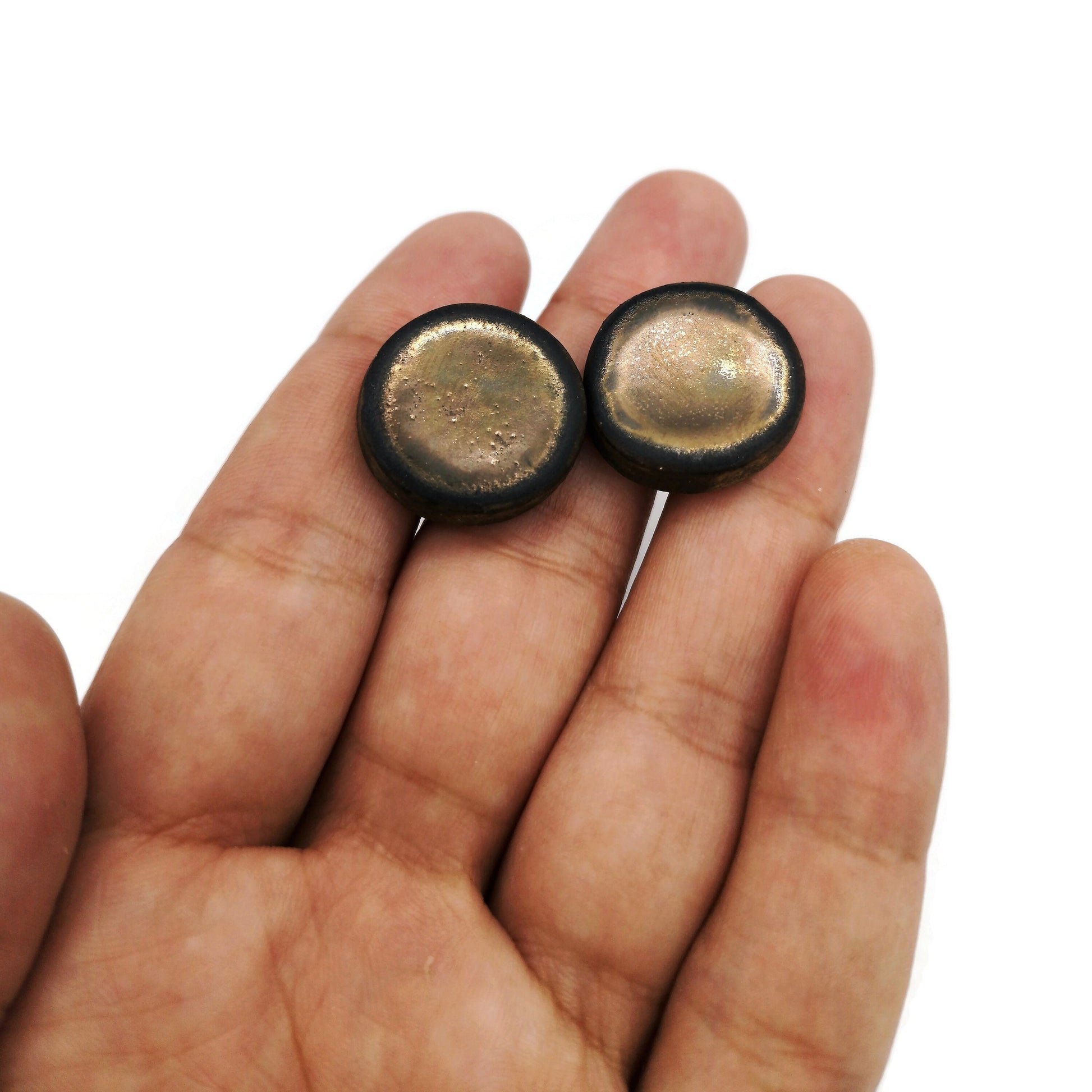 Handmade Ceramic Gold Cufflinks For Men, Porcelain 9th Anniversary Gift For Husband, Dad Fathers Day Gift Idea, Best Birthday Gifts For Him - Ceramica Ana Rafael