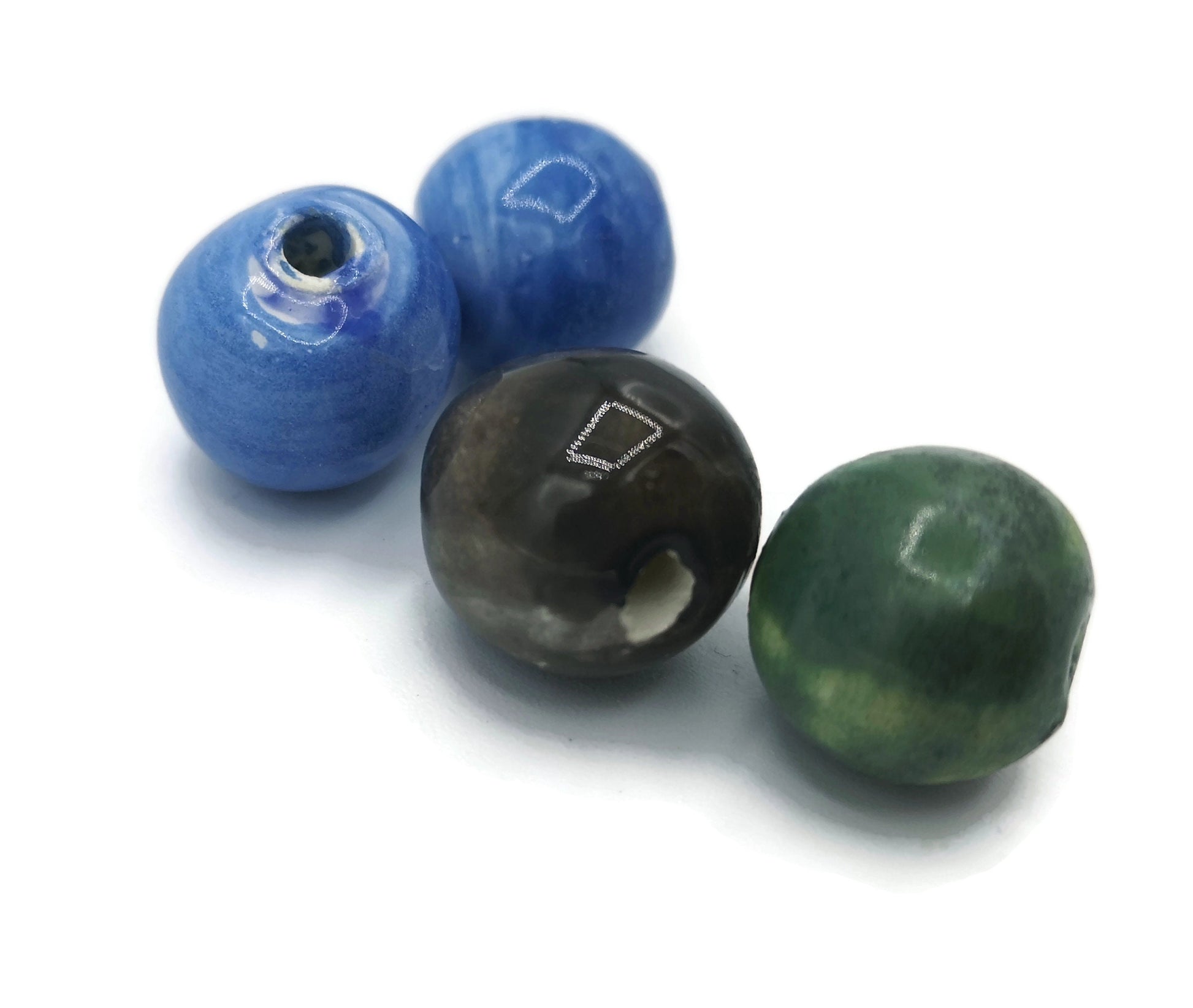 4Pcs 15mm Large Handmade Ceramic Beads For Jewelry making, Unique Bubblegum Beads, Clay Craft Beads Decorative, Mixed Round Colorful Beads - Ceramica Ana Rafael