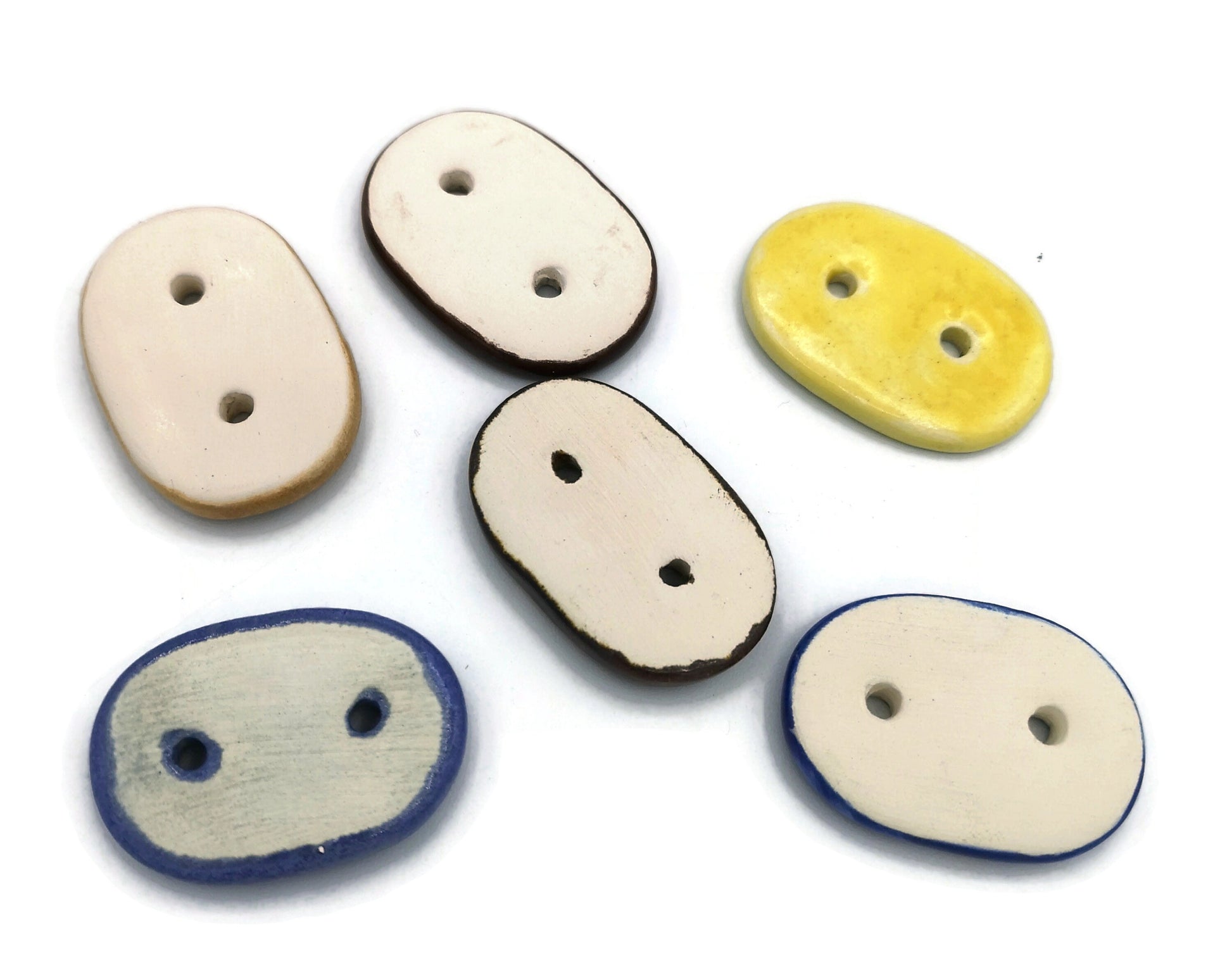 6Pc 35mm Extra Large Handmade Ceramic Sewing Buttons, Colorful Novelty Buttons, Hand Painted Oval Artisan Sewing Supplies And Notions - Ceramica Ana Rafael