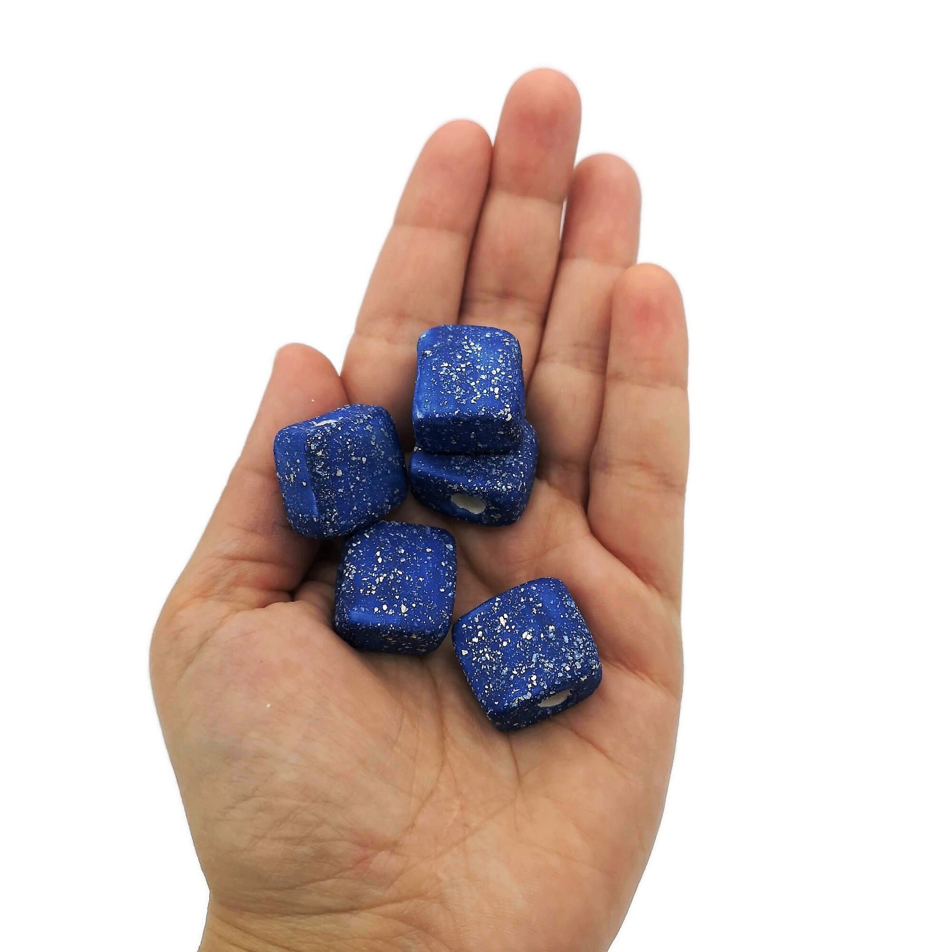 5Pc Handmade Ceramic Beads Jewelry Making, Unique Square Bead Unusual, ClayMacrame Beads Large Hole 5mm Dreadlock Beads - Ceramica Ana Rafael