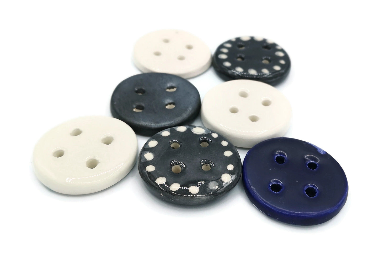 7Pc Black And White Sewing Buttons, Sewing Supplies And Notions, Strange And Unusual Elegant Button, Best Sellers Clay Buttons Round Novelty - Ceramica Ana Rafael