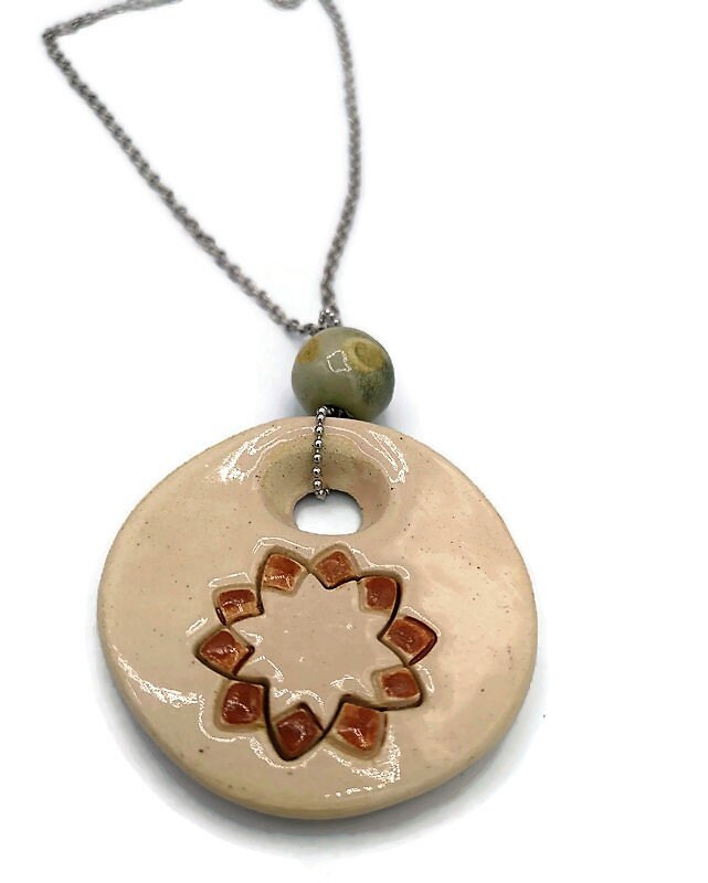 HIPPIE PENDANT NECKLACE, Trendy Necklace, Aesthetic Necklace Boho Gifts For Her, Statement Necklace - Ceramica Ana Rafael