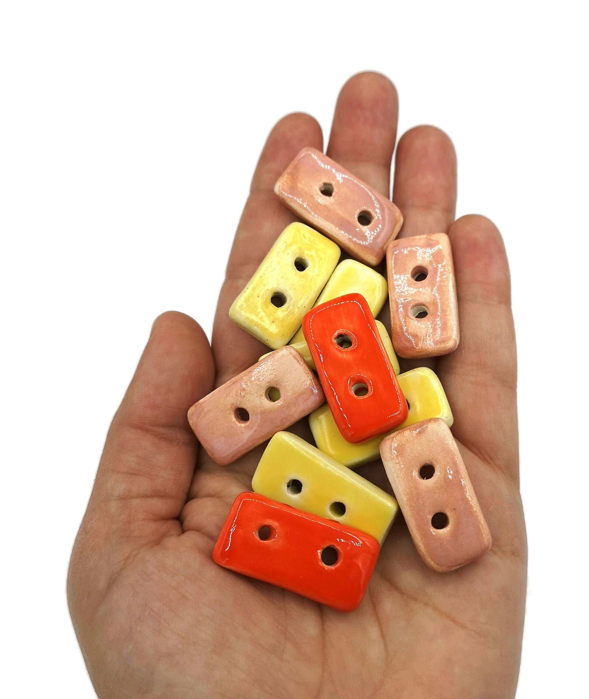 11Pc 25mm Long Handmade Ceramic Sewing Buttons, Yellow Red And Pink Cute Clay Buttons Rectangular, Best Sellers Sewing Supplies And Notions