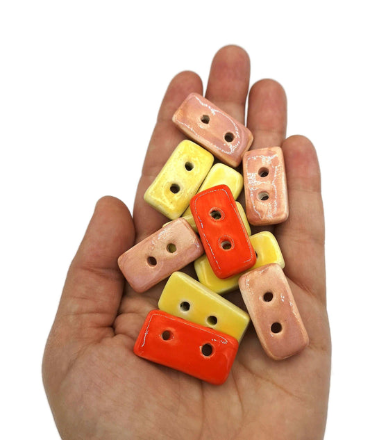 11Pc 25mm Long Handmade Ceramic Sewing Buttons, Yellow Red And Pink Cute Clay Buttons Rectangular, Best Sellers Sewing Supplies And Notions