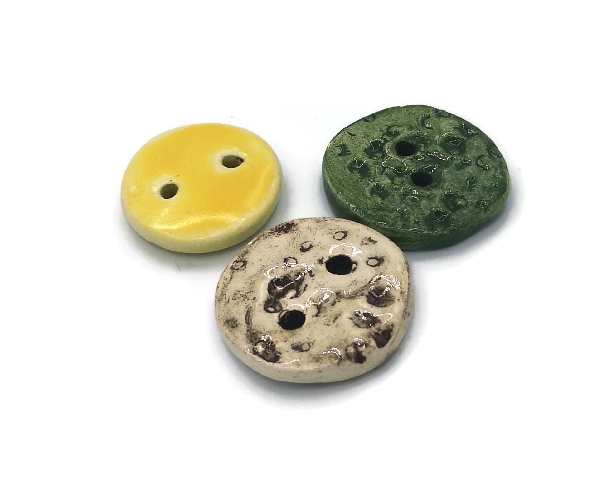 Set Of 3 Sewing Buttons Strange And Unusual, Antique Look Sewing Supplies And Notions, Handmade Ceramics, Elegant Buttons - Ceramica Ana Rafael