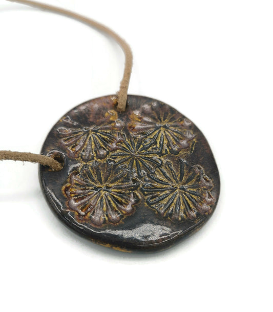 Large Flower Charms For Jewelry Making, Unique Handmade Ceramic Necklace Pendant With Poppy Design, 2 Holes Cute Eclectic Artisan Clay Charm - Ceramica Ana Rafael