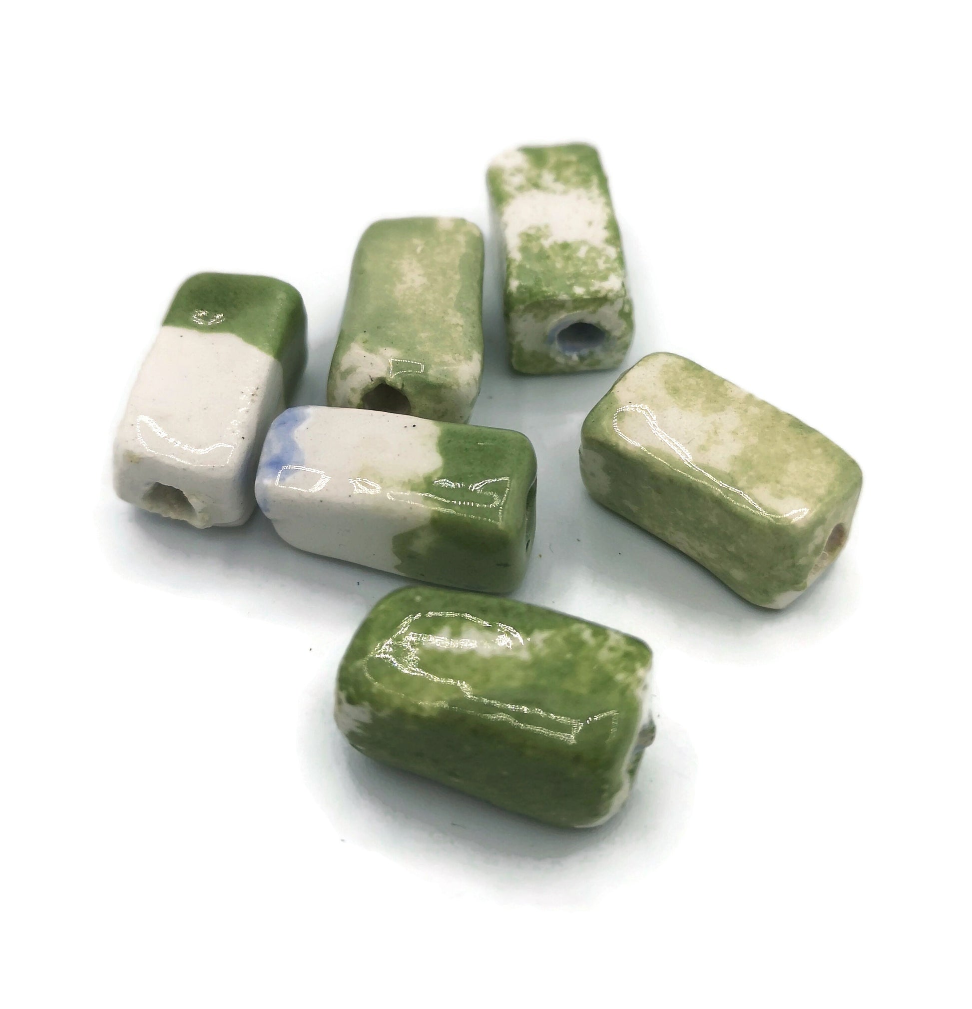 TILE BEADS, CERAMIC Beads, 2mm Hole Rectangle Beads For Jewelry Making, Set of 6 Flat Square Spacer Beads For Macrame - Ceramica Ana Rafael