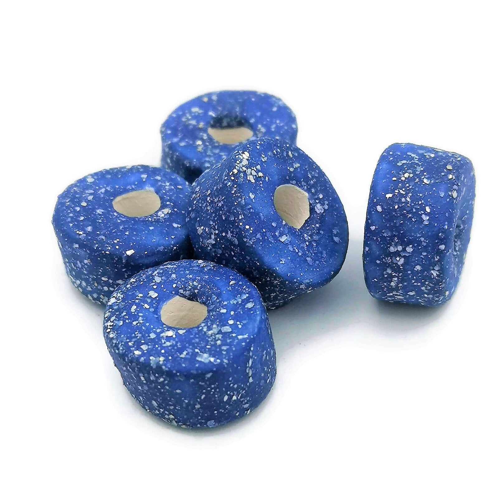Handmade Ceramic Beads Jewelry Making, 5 Pcs Clay Beads Large Hole, Porcelain Dreadlock Beads, Unique Donut Beard Bead Unusual - Ceramica Ana Rafael