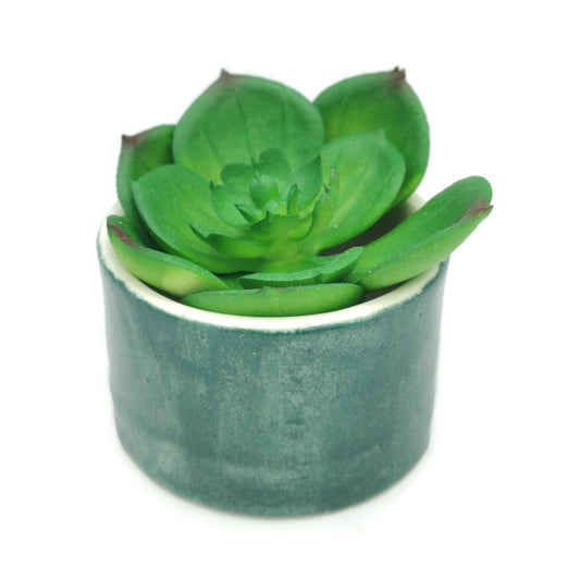 Handmade Ceramic Planter, Small Green Vase for Cactus or Succulents, Mom Birthday Gift From Daughter, Office Desk Accessories For Women - Ceramica Ana Rafael