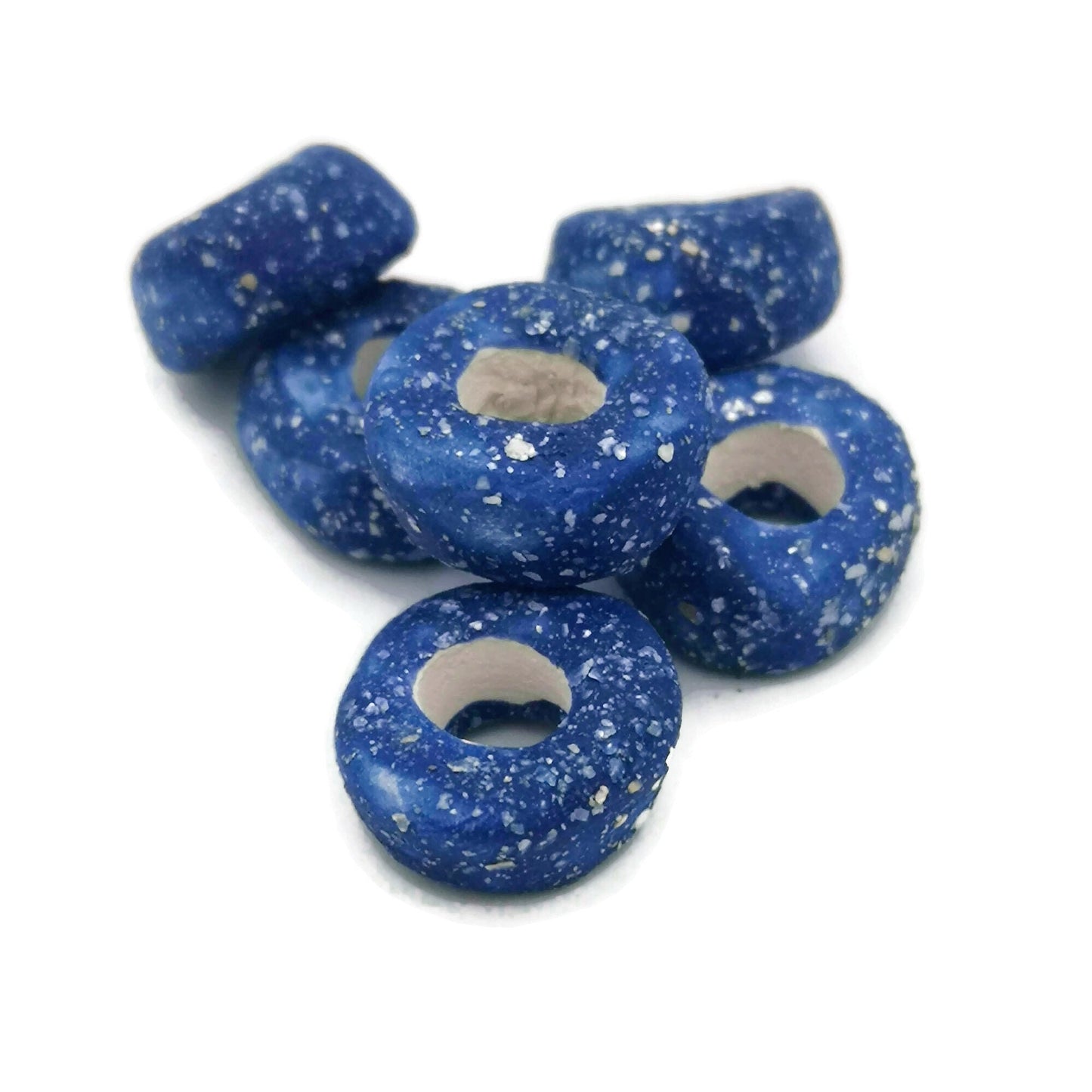 7 Pcs Clay Beads Large Hole, Handmade Ceramic Beads Jewelry Making, Porcelain Dreadlock Beads, Unique Donut Bead Unusual - Ceramica Ana Rafael