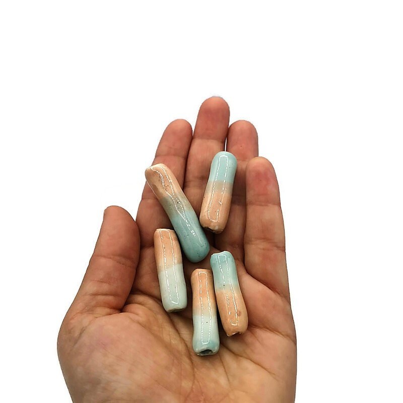 5Pc LONG TUBE BEADS For Jewelry Making, Clay Spacer Beads, Unique Ceramic Macrame Beads Handmade, Best Sellers - Ceramica Ana Rafael