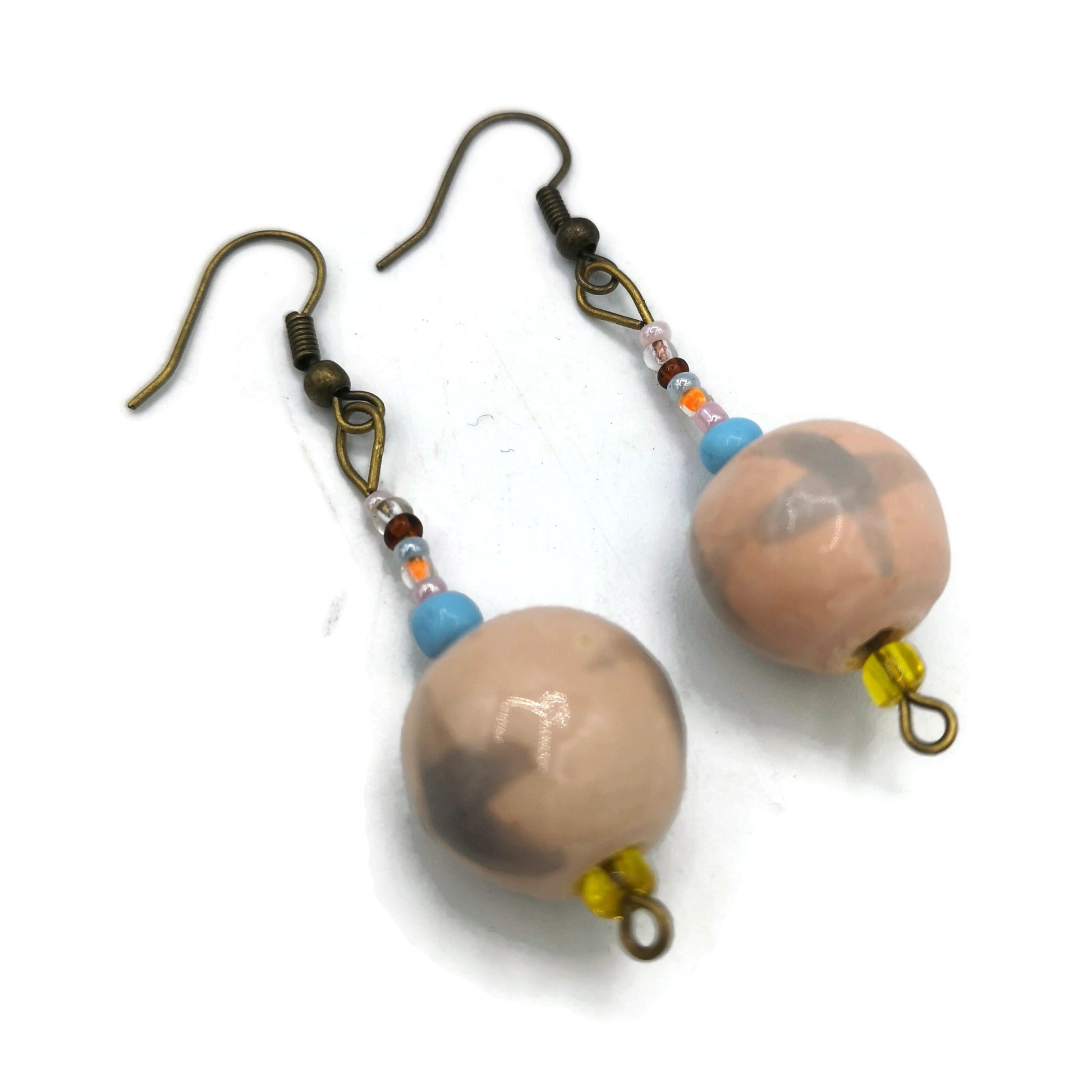 Handmade Ceramic Beaded Earrings For Women, Unique Drop Earrings Boho, 9th Anniversary Gift For Her, Novelty Dangle Earrings - Ceramica Ana Rafael