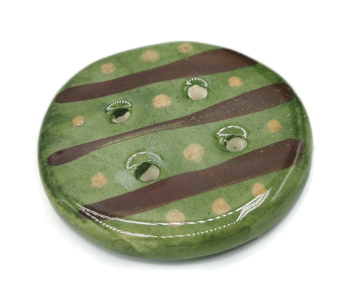 1Pc 55mm Extra Large Handmade Ceramic Round Sewing Button, Decorative Coat Buttons, 4 Hole Artisan Novelty Button For Knitting And Crochet