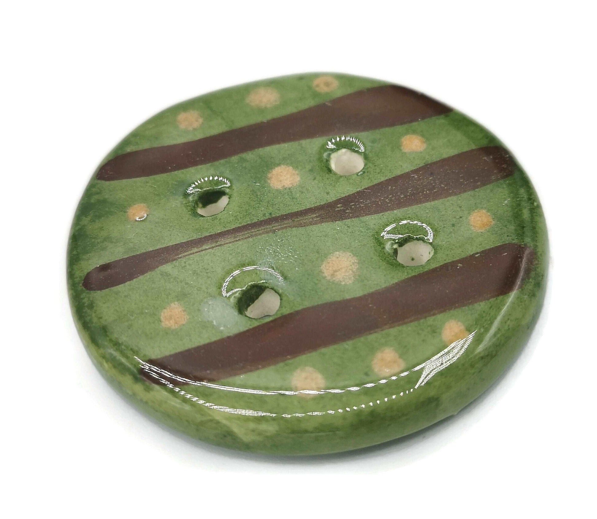 1Pc 55mm Extra Large Handmade Ceramic Round Sewing Button, Decorative Coat Buttons, 4 Hole Artisan Novelty Button For Knitting And Crochet