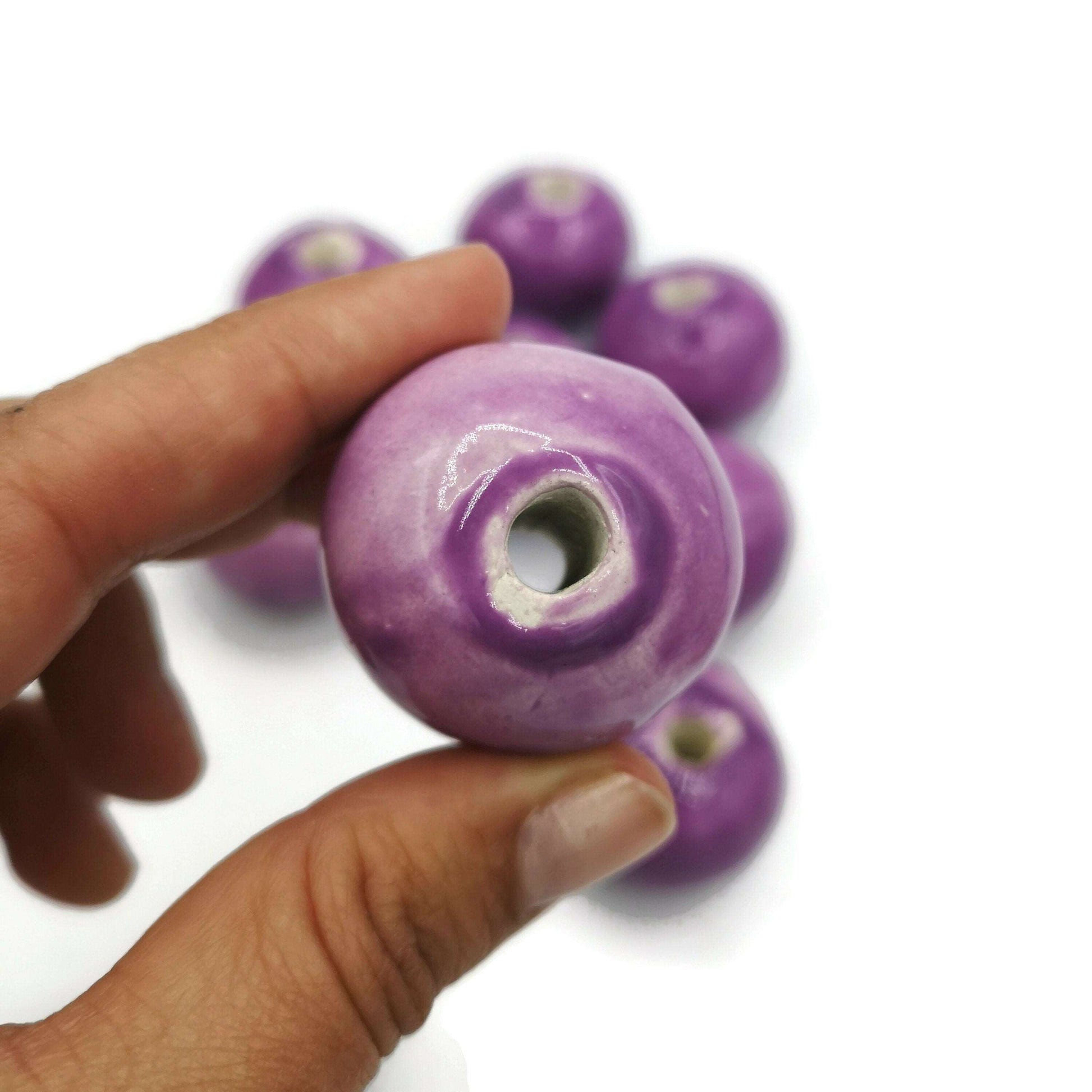 1Pc 30mm Large Hole Beads, Handmade Ceramic Beads For Macrame, Jewelry Making And Crafting, Sold Individually