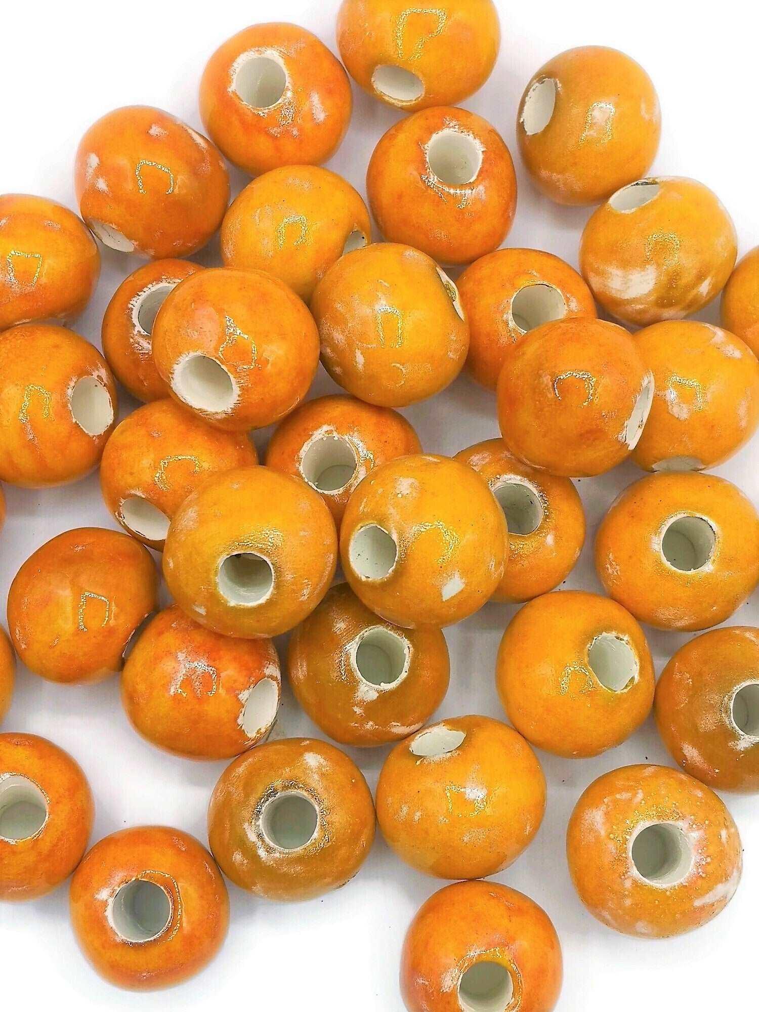 1Pc 30mm Extra Large Beads for Jewelry Making, Handmade Ceramic Macrame Beads Large Hole 7mm, Unique Giant Orange Beads For Plant Hanger