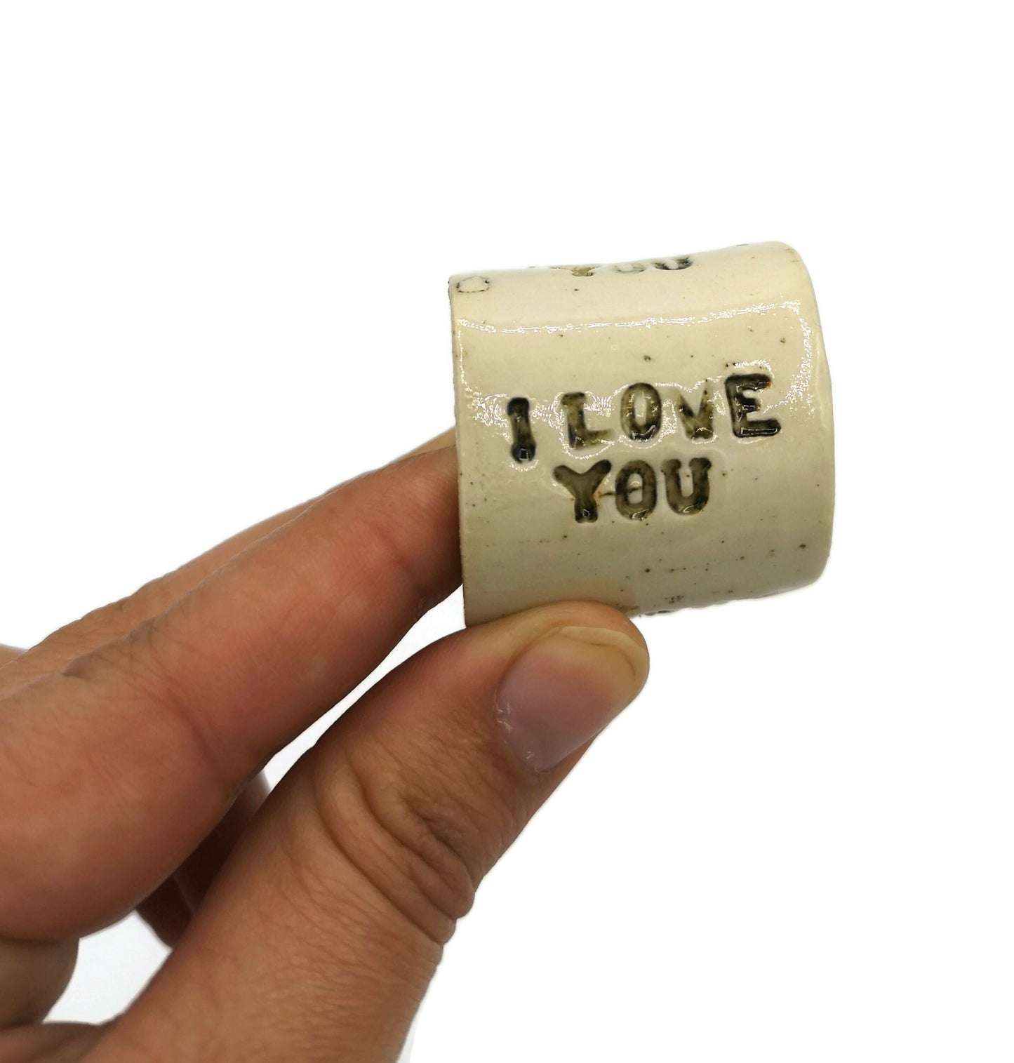 Beige Handmade Ceramic Napkin Holder Message, I Love You Boho Napkin Rings, Women Housewarming Gift First Home Boyfriend Gift, Best Sellers - Ceramica Ana Rafael