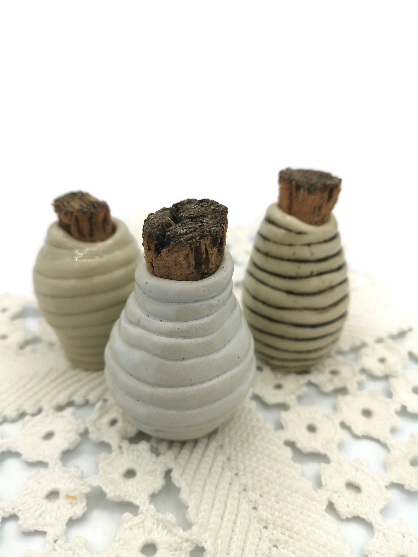 Small Ceramic Vase Set Of 3, Handmade Ceramic Bottle With Cork Stopper, Textured Pottery Mom Birthday Gift From Daughter - Ceramica Ana Rafael