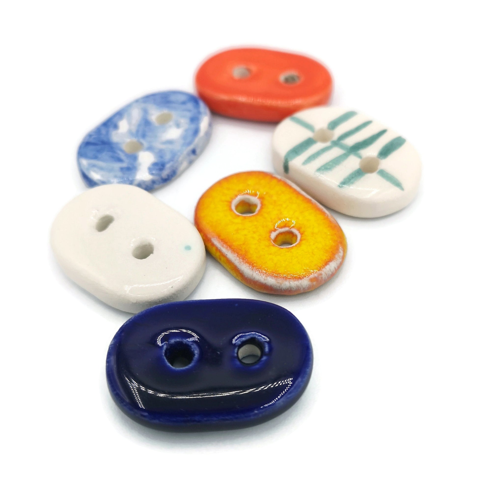 6 Pc 25mm Handmade Ceramic Oval Sewing Buttons, Coat Buttons For Crafts, Best Sellers Sewing Supplies And Notions, Unique Large Buttons - Ceramica Ana Rafael