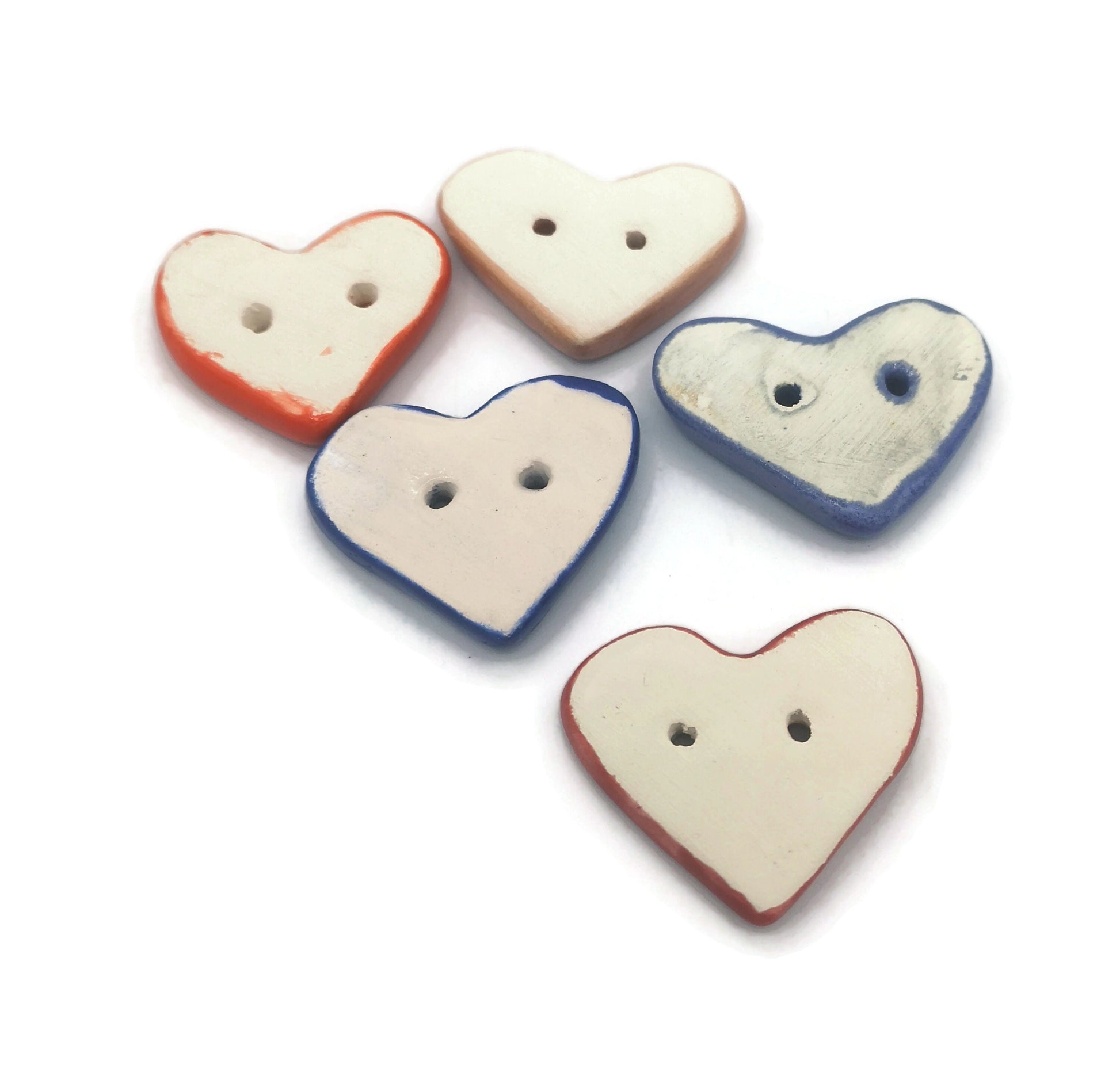 5Pc heart shaped sewing buttons, large buttons for sweater, handmade ceramic buttons for crafts, clay buttons, best seller blazer buttons - Ceramica Ana Rafael
