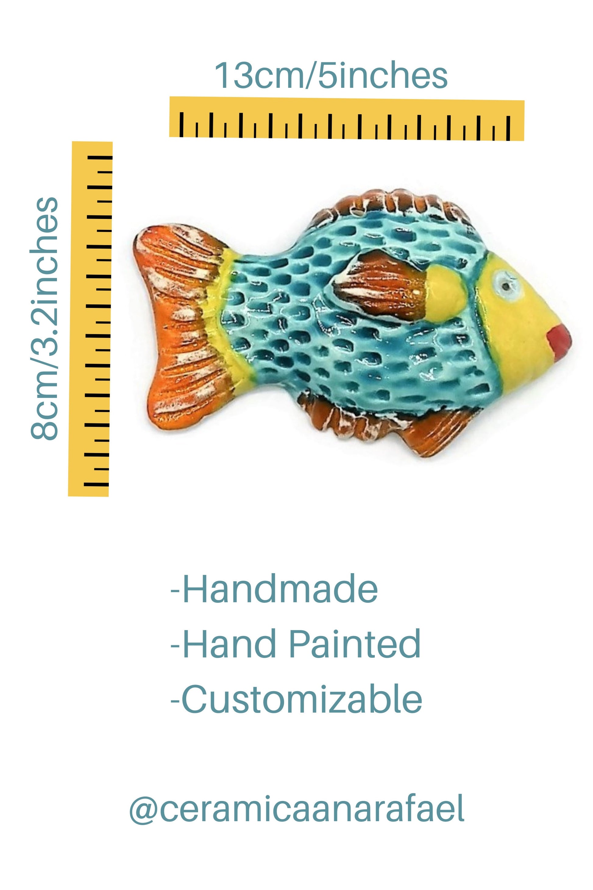 Handmade Ceramic Fish Wall Hanging, Hand Painted Colorful Artisan Pottery Wall Decor Beach Themed, Unique Ocean Wall Art For Home Decor - Ceramica Ana Rafael