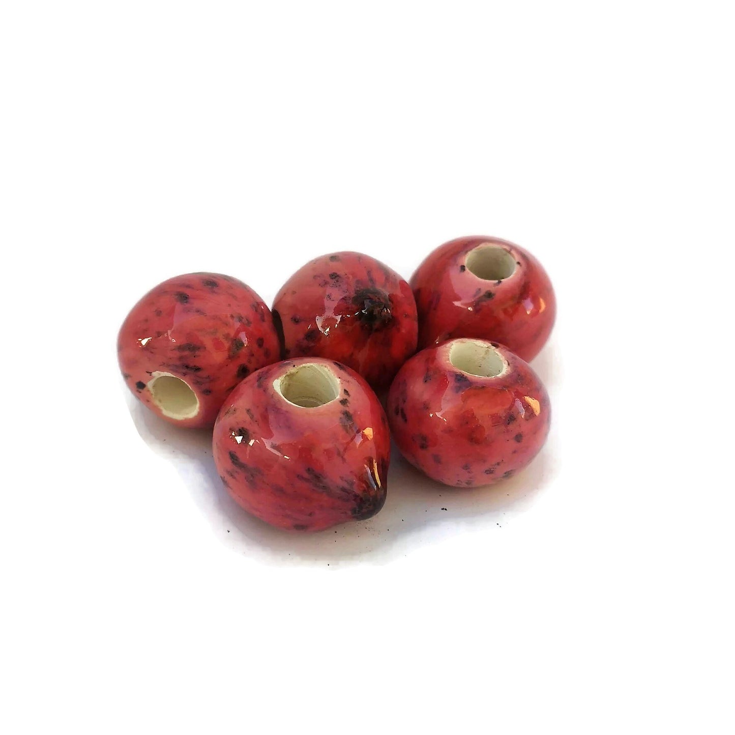 5Pc Macrame Ceramic Beads Large Hole, Handmade Bubblegum Beads, Decorative Unique Jumbo Round Clay Beads For Crafts And Jewelry Making - Ceramica Ana Rafael