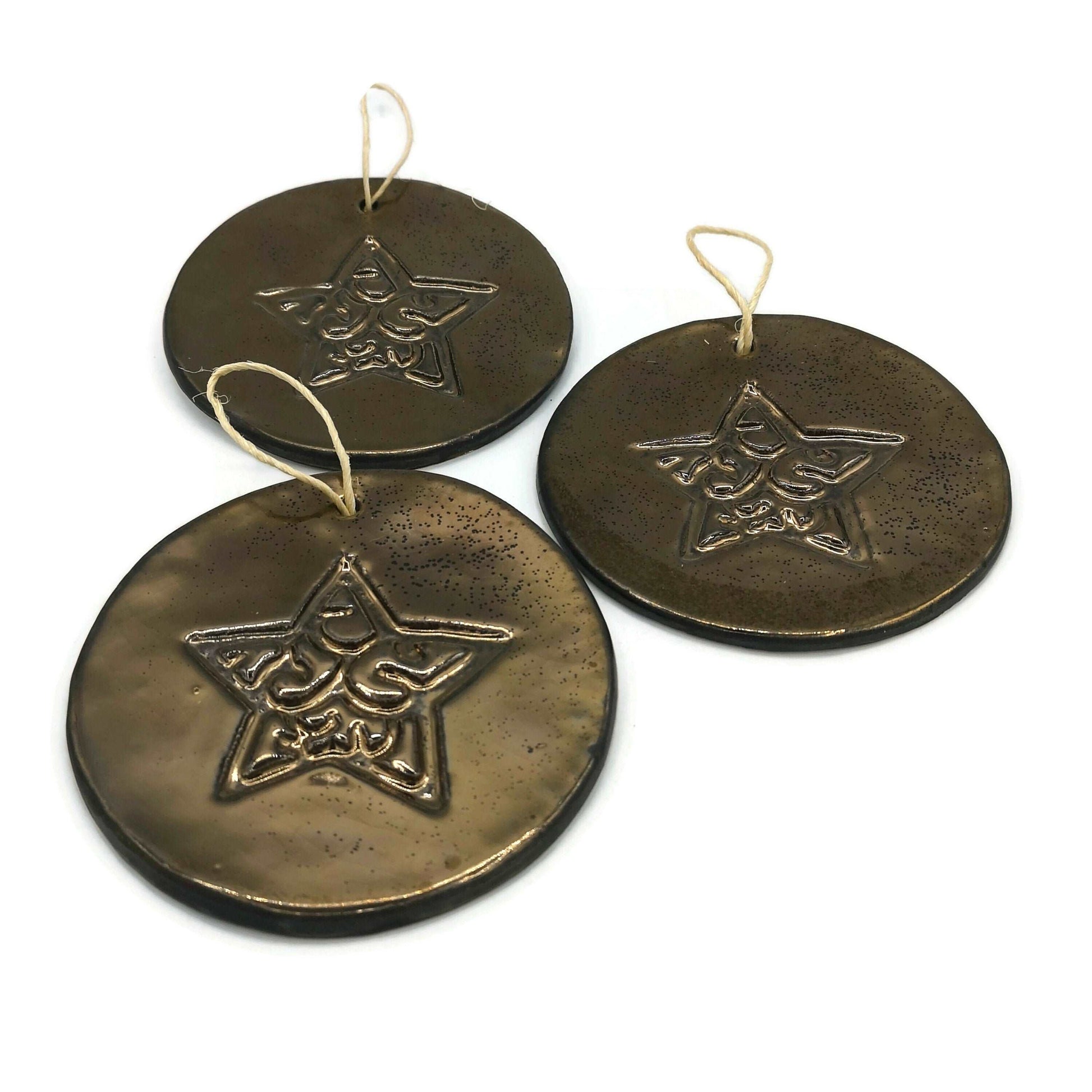1Pc Large Handmade Ceramic Star Wall Hanging, Golden Christmas Tree Ornament, Holliday Home Decor, Secret Sister Gifts