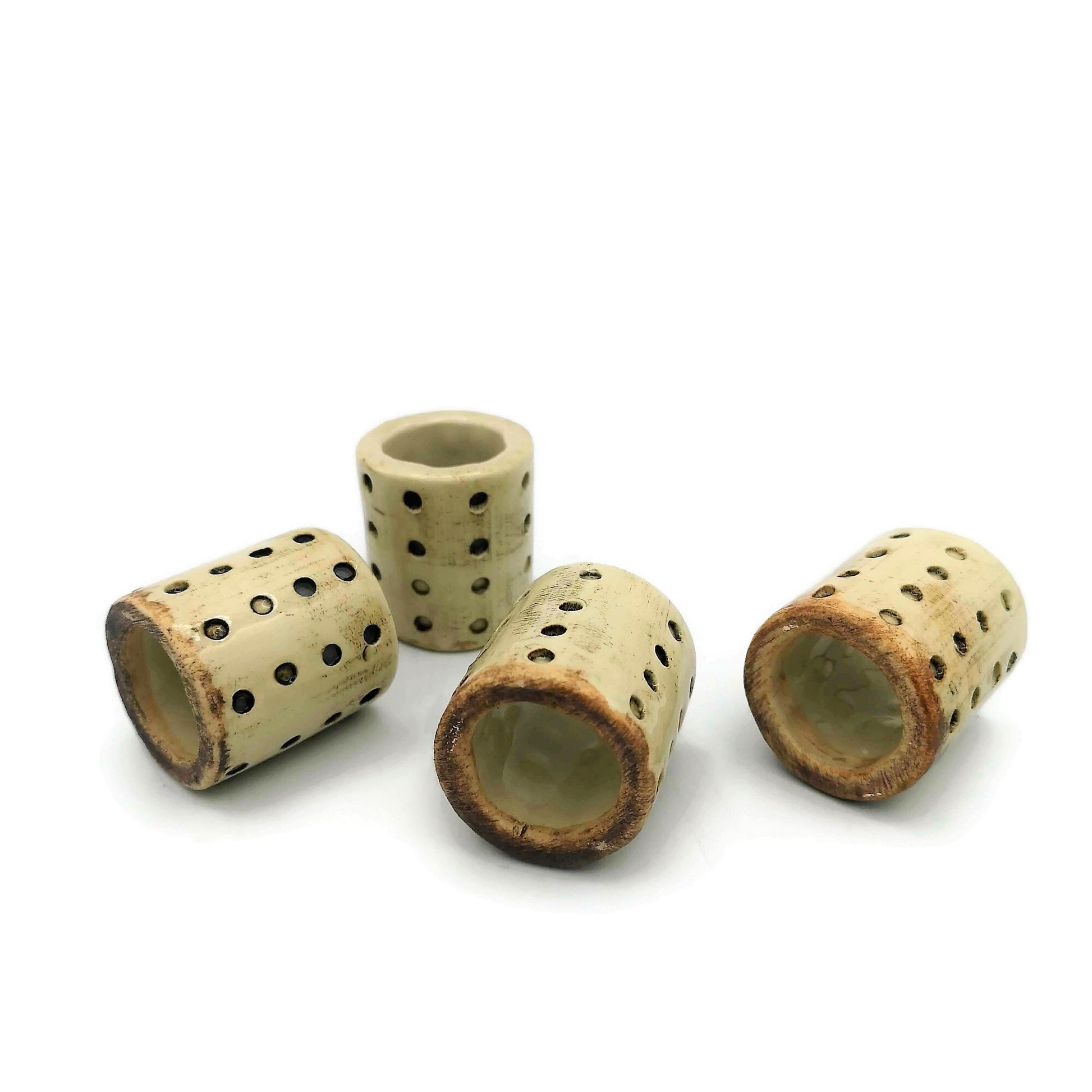 4Pc Large Beads 35 mm (1.4 inches). Rustic Ceramic Big Hole Tube Beads For Macrame, Chunky Beads Textured For Plant Hanger and Home Decor - Ceramica Ana Rafael