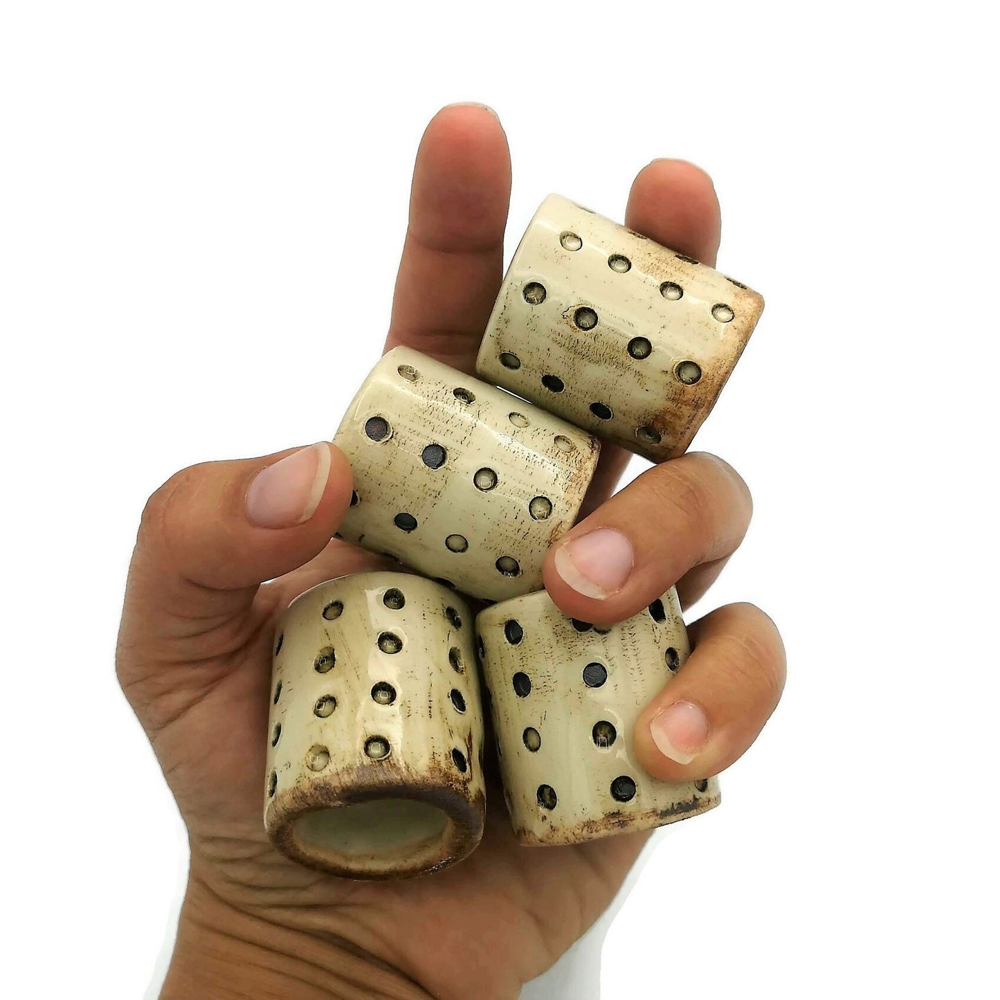 4Pc Large Beads 35 mm (1.4 inches). Rustic Ceramic Big Hole Tube Beads For Macrame, Chunky Beads Textured For Plant Hanger and Home Decor - Ceramica Ana Rafael