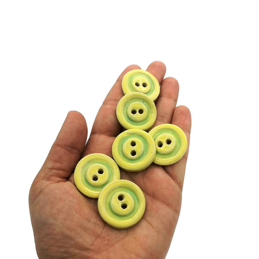 6Pc Green and Yelow Ceramic Buttons 1 inch Wide, Unique Sewing Supplies And Notions, Large Coat Buttons Decorative - Ceramica Ana Rafael