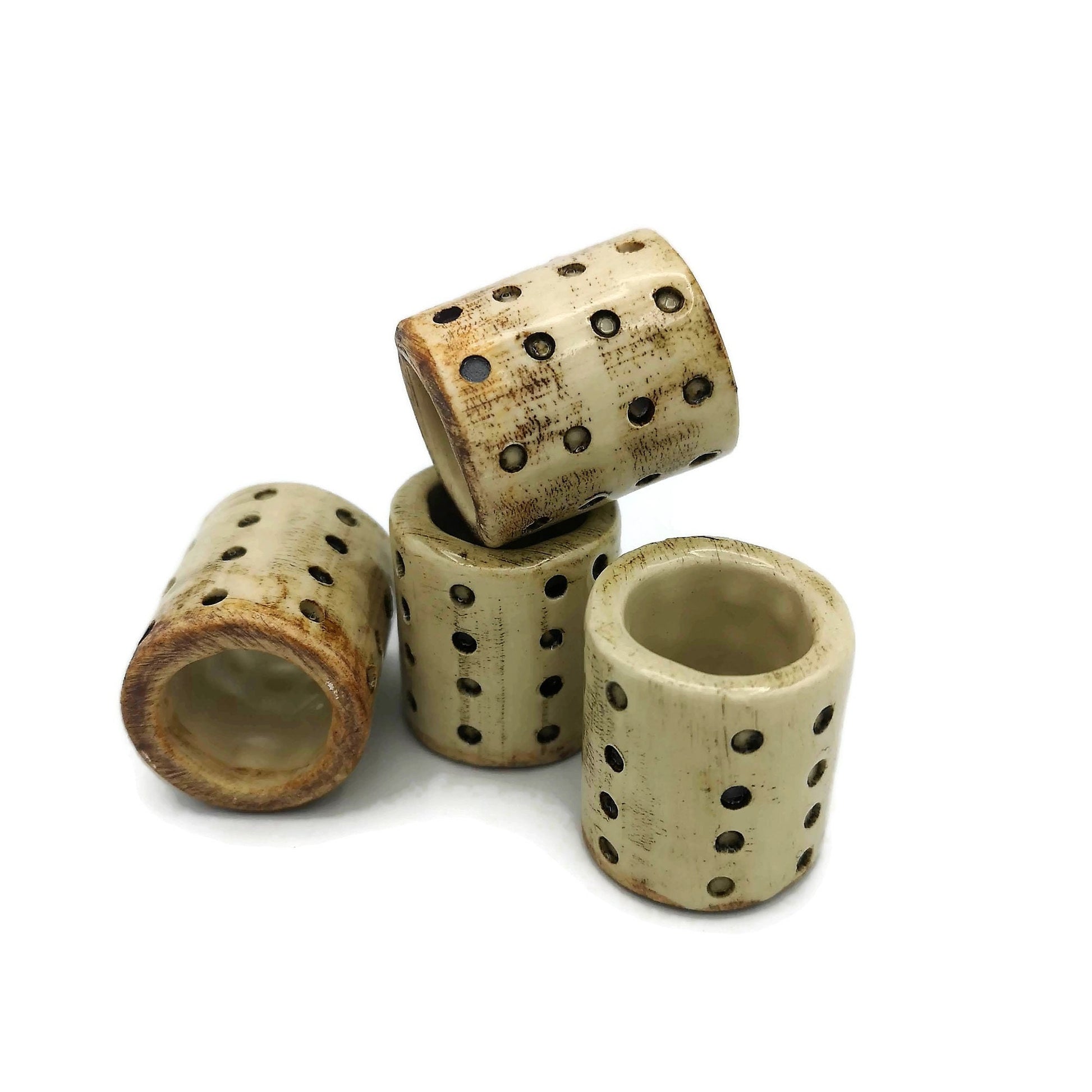 4Pc Large Beads 35 mm (1.4 inches). Rustic Ceramic Big Hole Tube Beads For Macrame, Chunky Beads Textured For Plant Hanger and Home Decor - Ceramica Ana Rafael