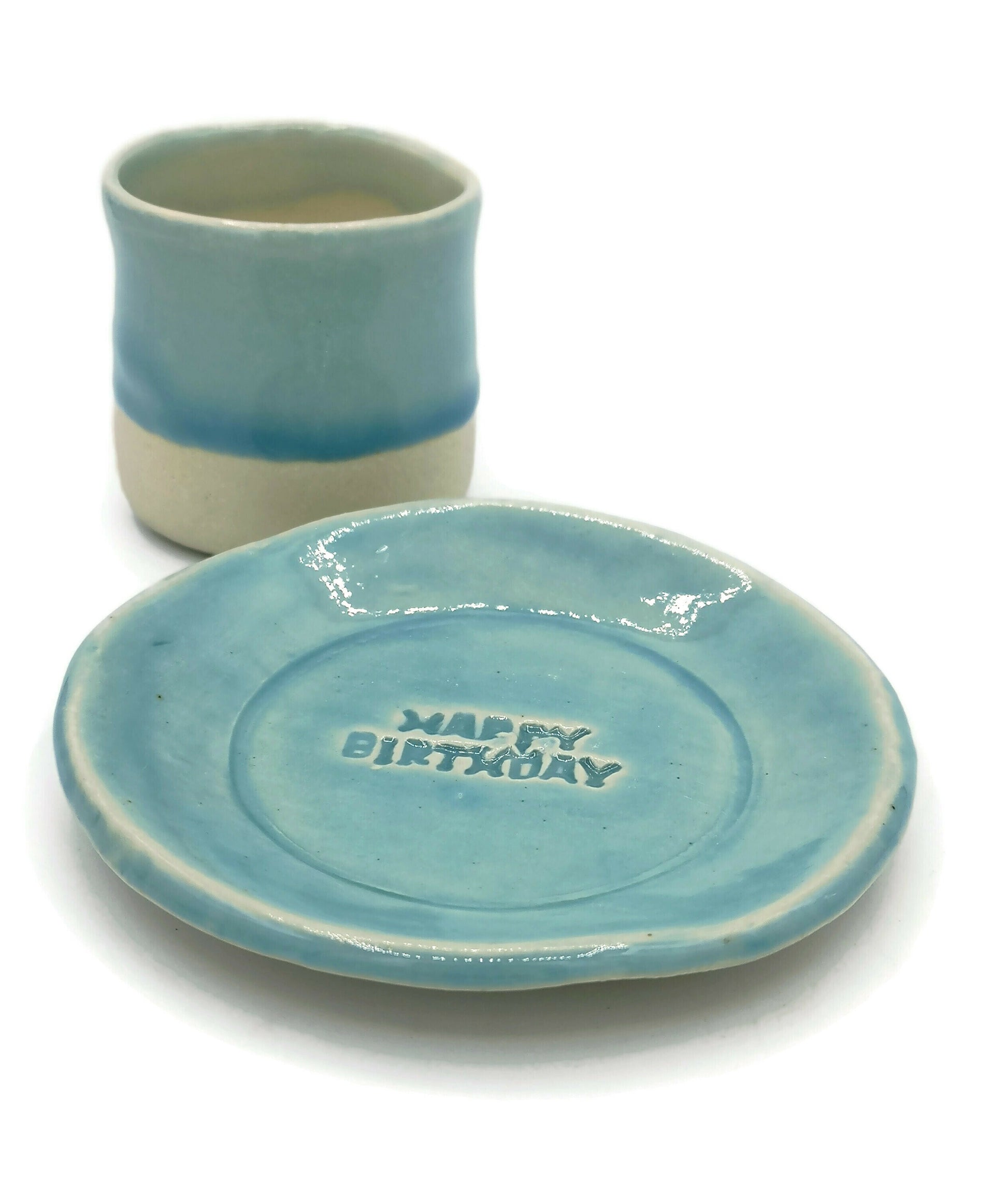 Handmade Ceramic Espresso Cup, Turquoise Blue Stoneware Mug Without Handle, Dishwasher Safe Coffee Cup And Saucer, Unique Best Gifts For Him - Ceramica Ana Rafael