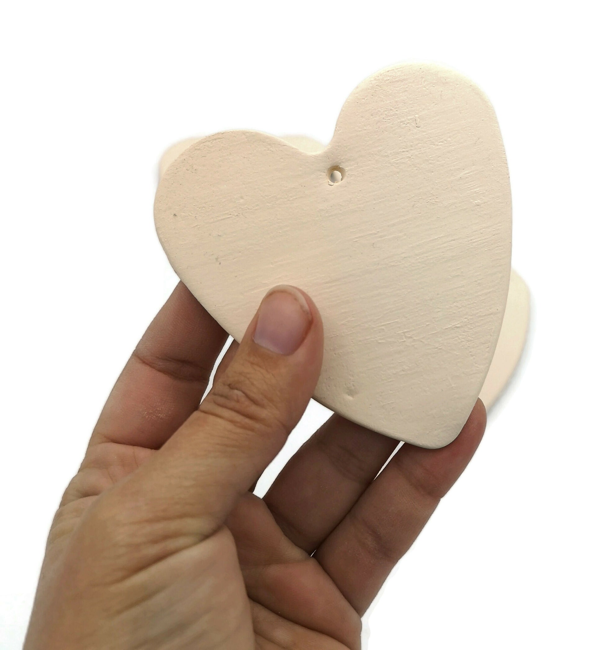 Blank Heart Charm, 4 Pc Handmade Ceramic Bisque Heart Shapes To Hang, Unpainted Diy Craft Kit For Valentines Day Ready To Paint - Ceramica Ana Rafael