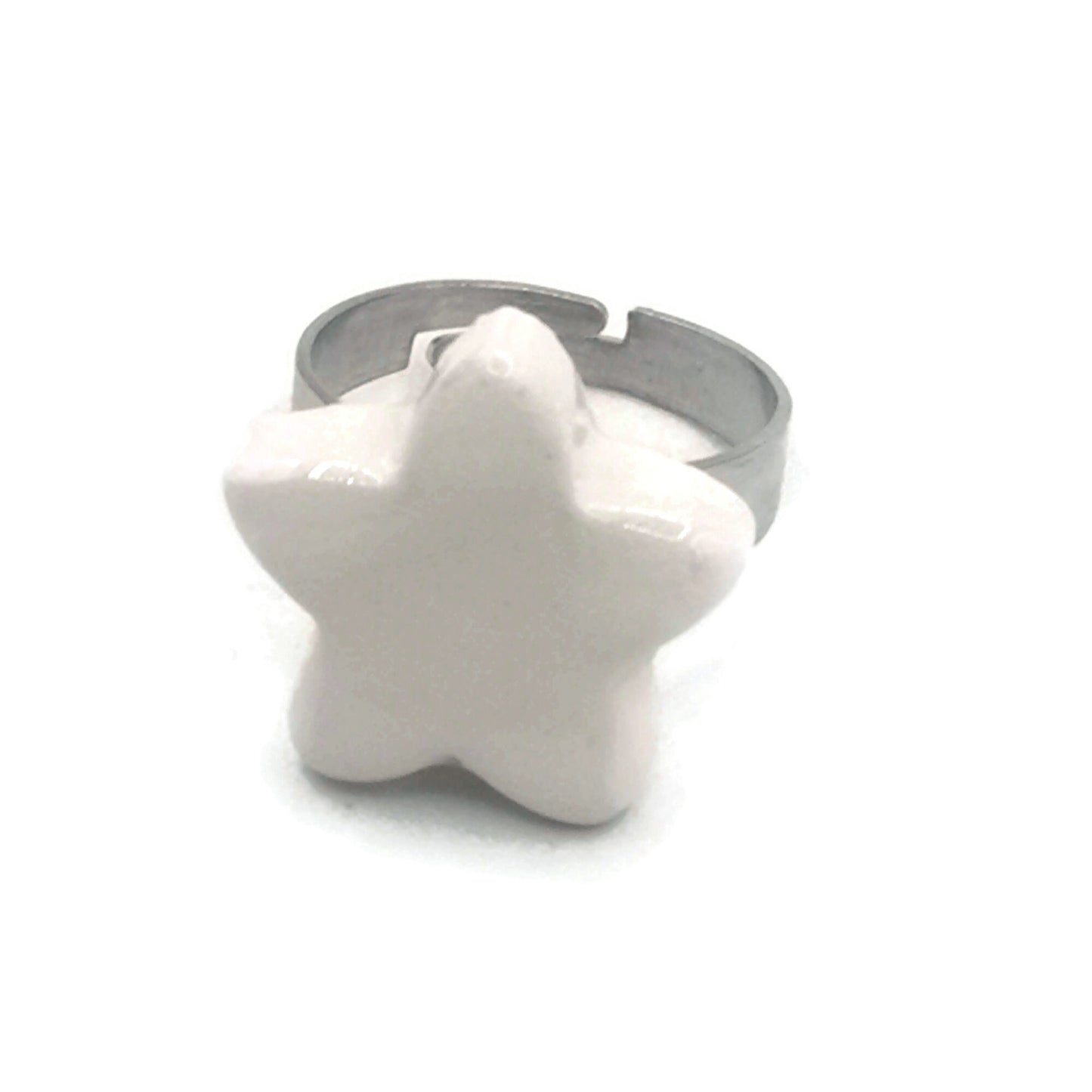 Handmade Ceramic Blue Star Statement Ring For Women, Stainless Steel Adjustable Ring, Porcelain Best 9th Anniversary Gifts For Her - Ceramica Ana Rafael