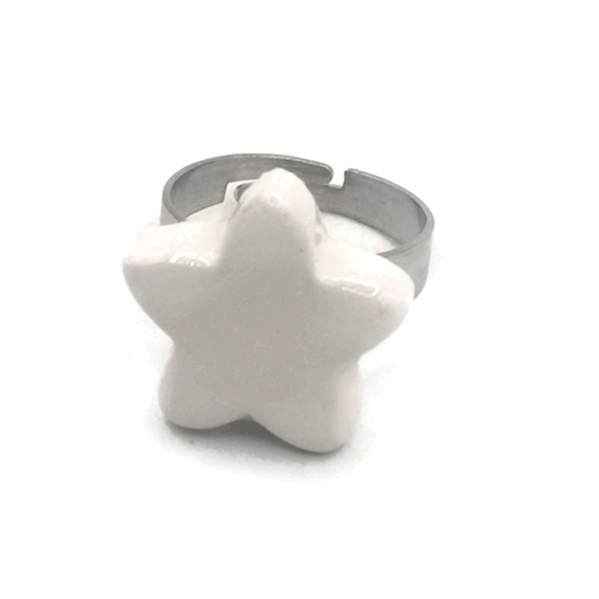 Handmade Ceramic Blue Star Statement Ring For Women, Stainless Steel Adjustable Ring, Porcelain Best 9th Anniversary Gifts For Her - Ceramica Ana Rafael