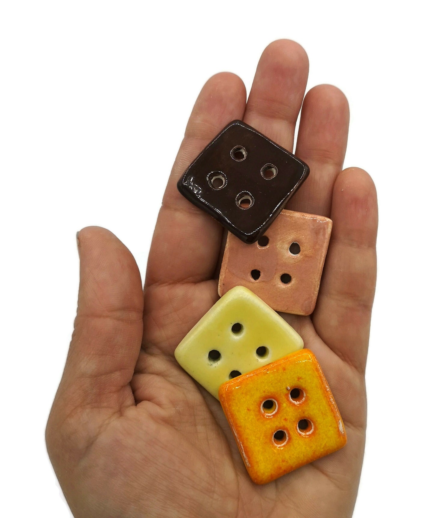 Coat buttons, Set Of 4 colorful button beads, large square buttons lot, cute sewing buttons trending now, best sellers buttons for crafts - Ceramica Ana Rafael