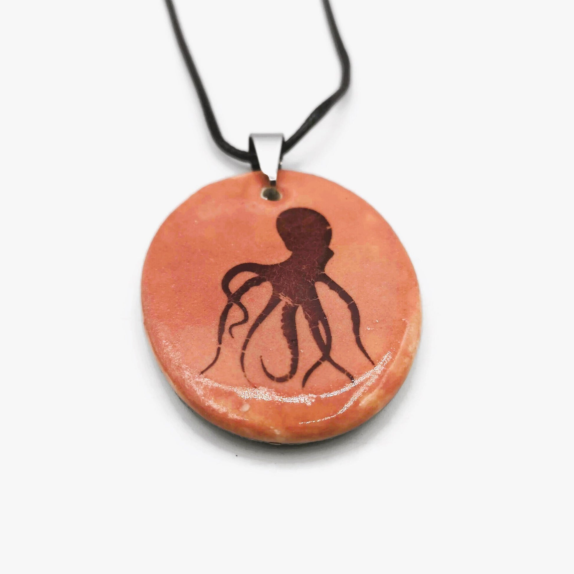 Handmade Ceramic Octopus Necklace Pendant For Woman, Hand Painted pink Necklace For Her, Artisan Jewelry Birthday Gift Idea W/ Gift Box - Ceramica Ana Rafael