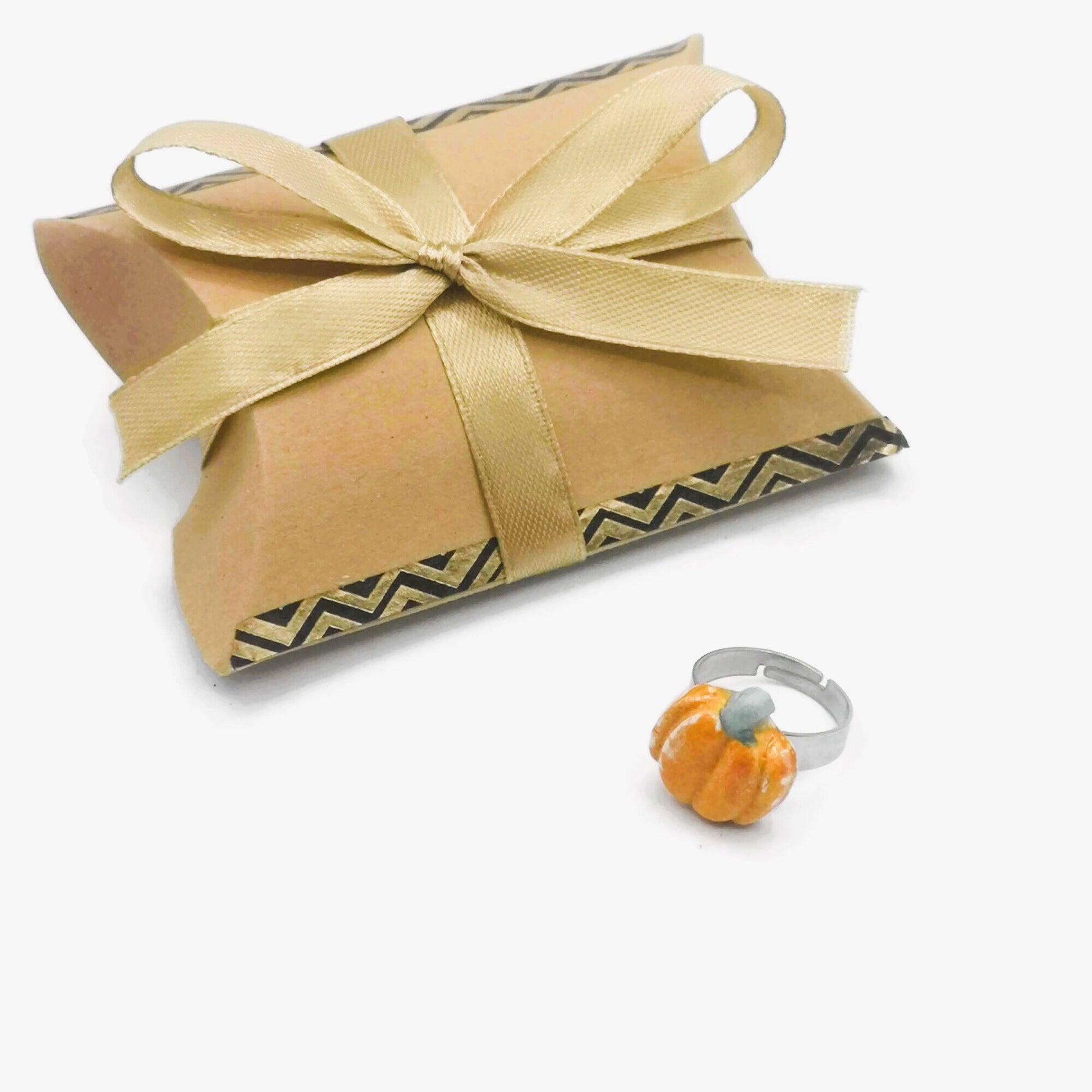Handmade Ceramic Orange Pumpkin Statement Ring For Women, Stainless Steel Adjustable Ring For Halloween, Porcelain Fall Gifts For Her - Ceramica Ana Rafael