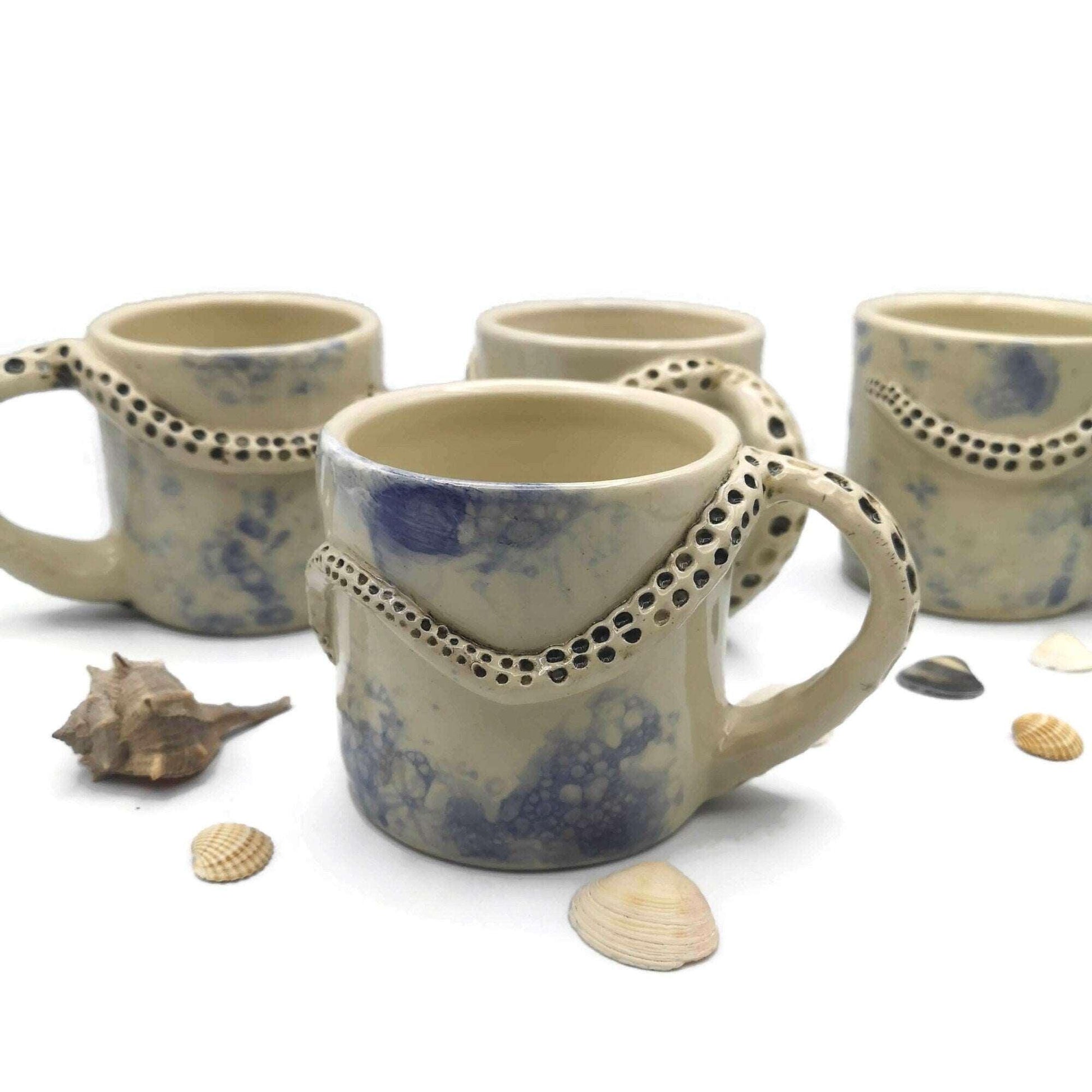 12oz Handmade Ceramic Octopus Mug, Large Ceramic Mug, Coffee Lovers Best Gifts For Him, Funny Stoneware Mug, Tentacle Beach Art For Women