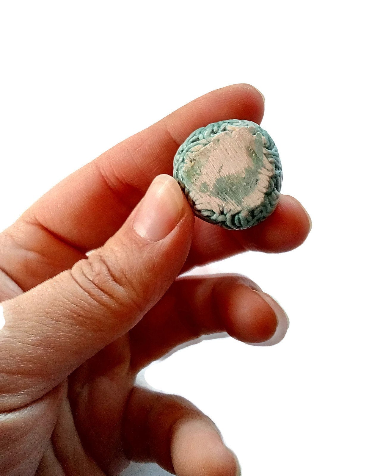 5Pc Green Assorted Round Cabochon Strange And Unusual, Handmade Ceramic Beads No Hole For Jewelry Making, Porcelain - Ceramica Ana Rafael