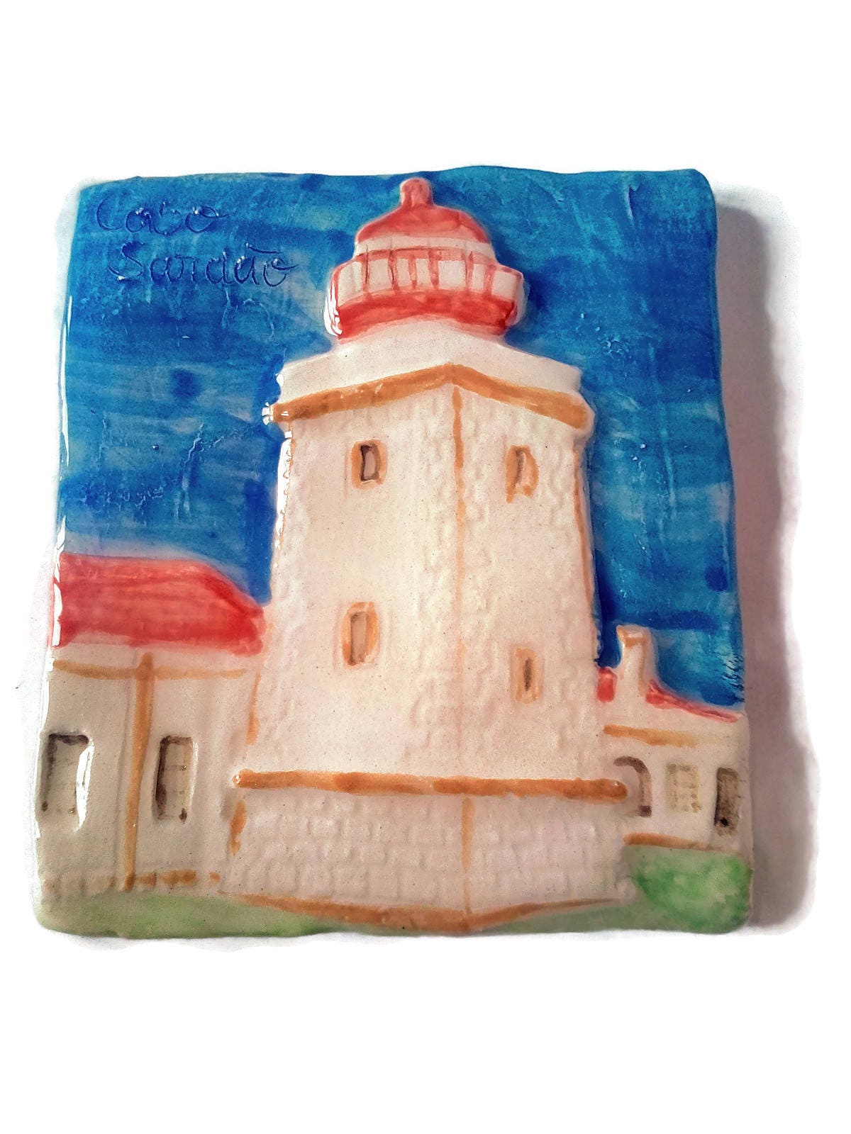 CERAMIC TILE WALL Decor, Decorative Art Tiles, Hand Painted Portuguese Lighthouse Housewarming Gift First Home - Ceramica Ana Rafael