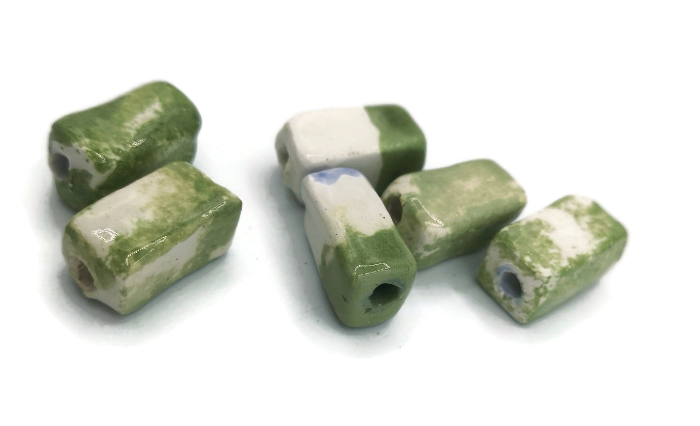 TILE BEADS, CERAMIC Beads, 2mm Hole Rectangle Beads For Jewelry Making, Set of 6 Flat Square Spacer Beads For Macrame - Ceramica Ana Rafael