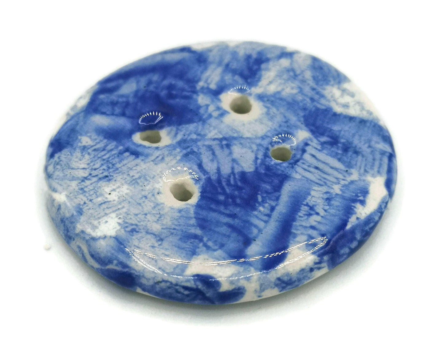 1Pc Coat Button Large, Blue Novelty Buttons, Round Handmade Ceramic Sewing Supplies And Notions, Sewing Buttons For Blouse