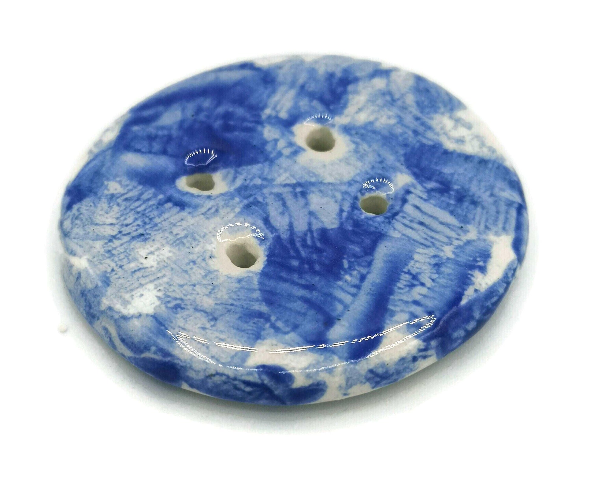 1Pc Coat Button Large, Blue Novelty Buttons, Round Handmade Ceramic Sewing Supplies And Notions, Sewing Buttons For Blouse