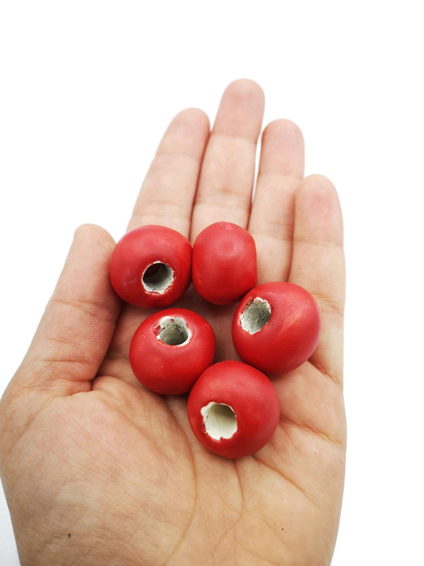 1Pc 20/25/30mm Matte Red Extra Large Handmade Ceramic Beads For Jewelry Making, Macrame Beads Large Hole 7mm, Jumbo Bubblegum Beads
