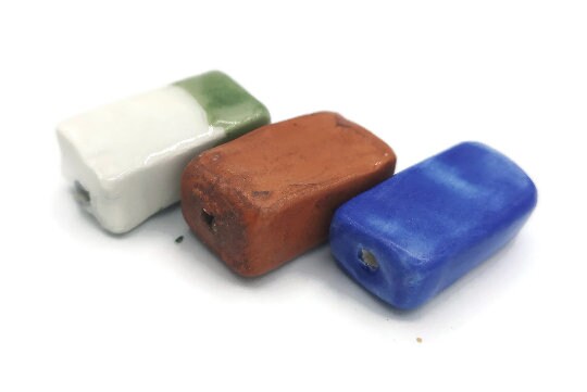 RECTANGULAR BEADS, CERAMIC Beads, Set of 3 Rectangle Shaped 2mm Hole Jewelry Making Beads - Ceramica Ana Rafael