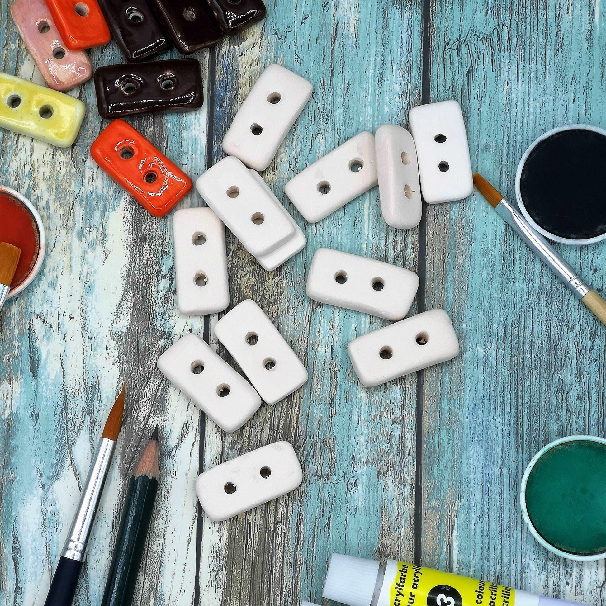 12Pc Handmade Ceramic Bisque Button lot Ready To Paint, Flatback Sewing Buttons For Coat, Unpainted Ceramics To Paint, Diy Craft Kit