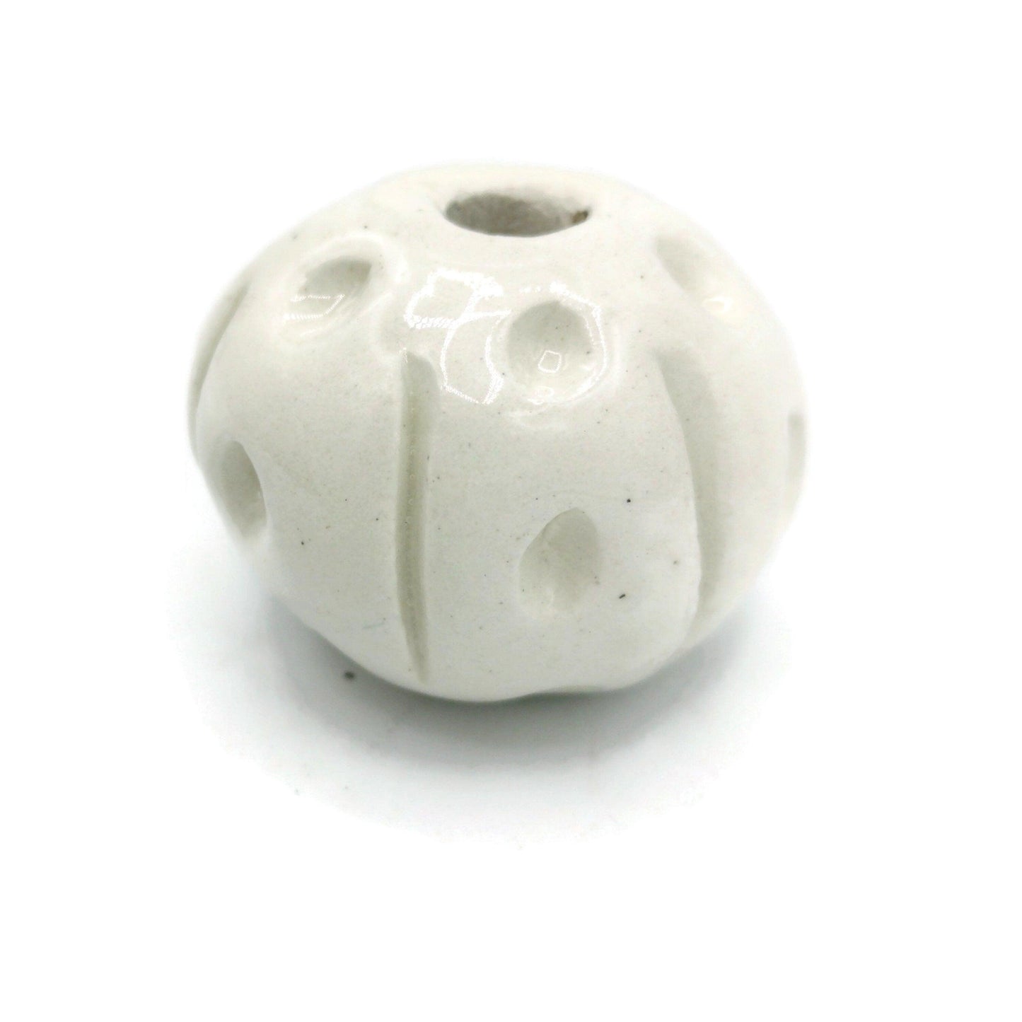 1Pc 35mm White Large Hole Beads, round beads for bracelets, clay beads for jewelry making supplies, best handmade ceramic beads for macrame - Ceramica Ana Rafael
