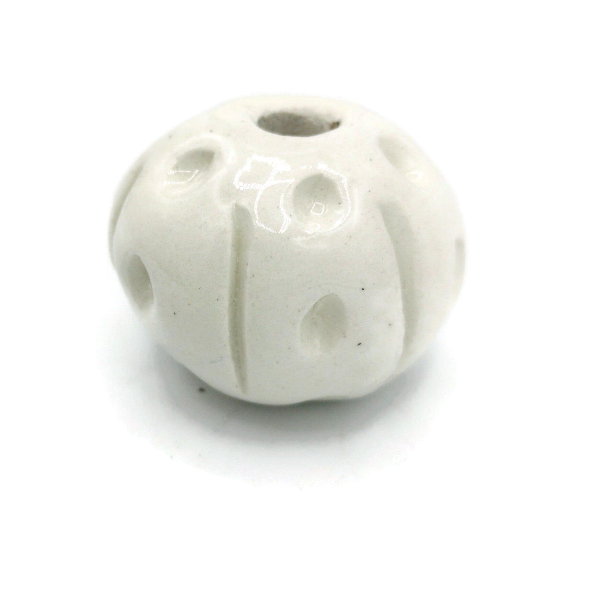 1Pc 35mm White Large Hole Beads, round beads for bracelets, clay beads for jewelry making supplies, best handmade ceramic beads for macrame - Ceramica Ana Rafael