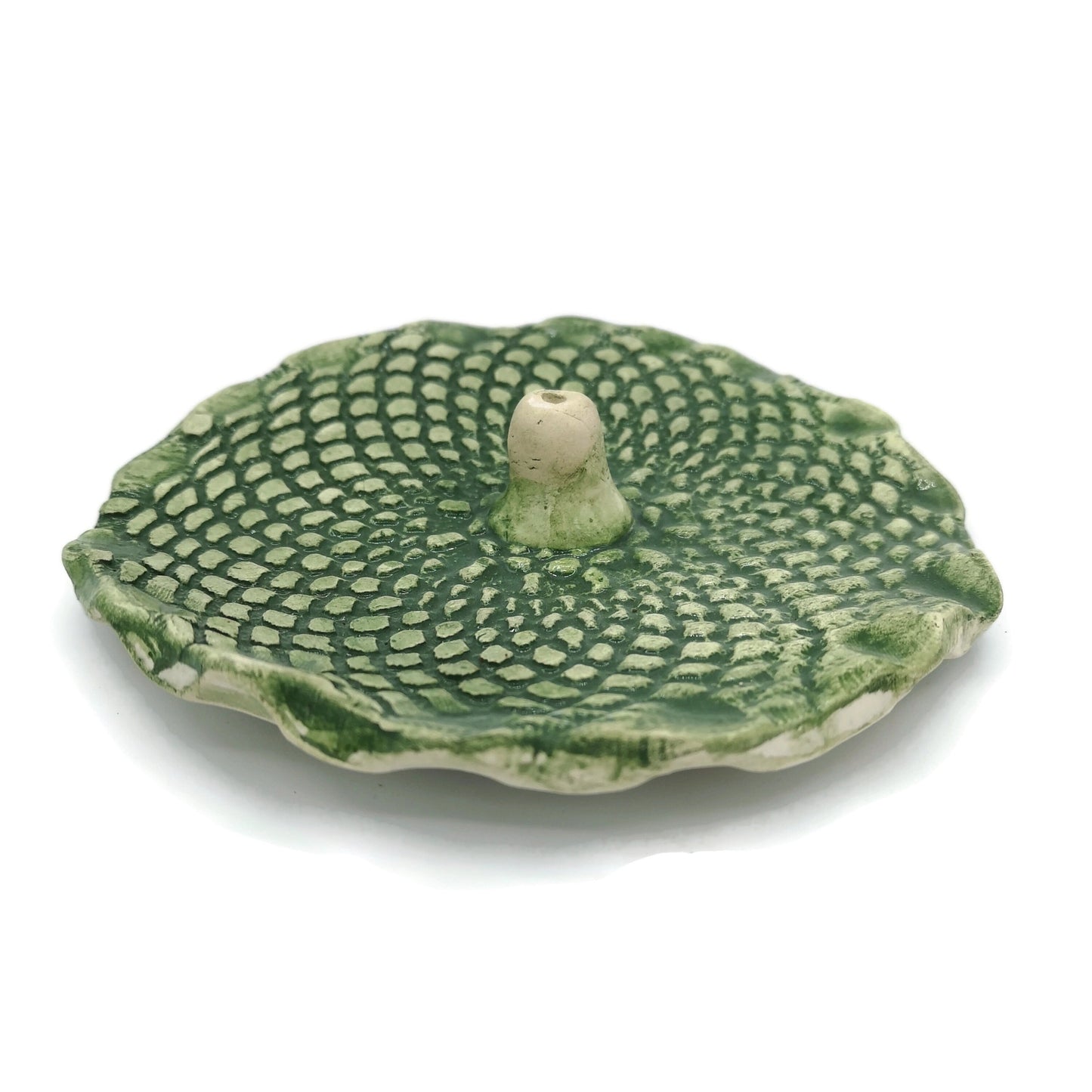 Handmade Ceramic Green Incense Stick Holder With Vintage Lace Texture, Best Gifts For Her, Clay Incense Burner, Housewarming Gift First Home - Ceramica Ana Rafael
